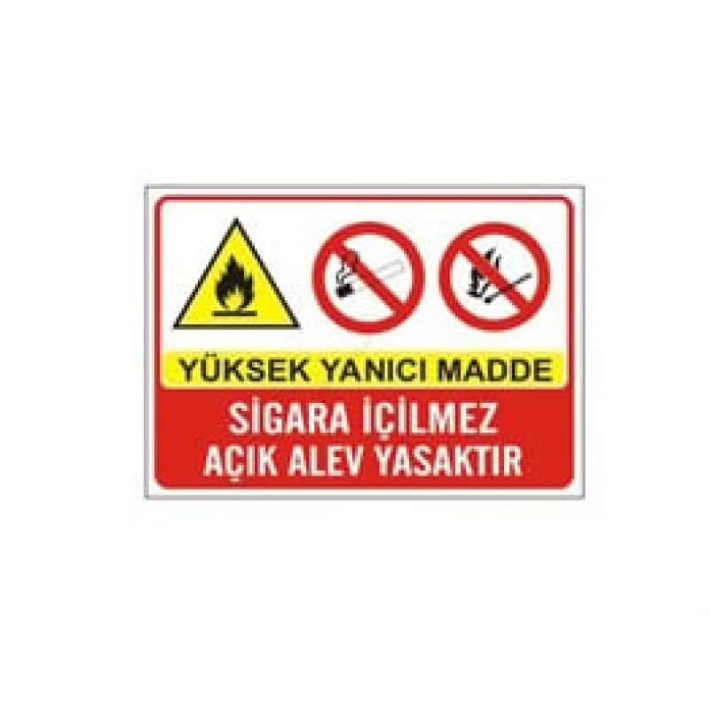 Yüksek Yanıcı Madde Sigara İçilmez Açık Alev Yasaktır Levhası